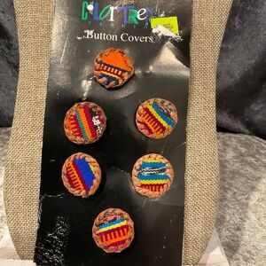 SOLD - Vintage Set of 6 Guatemala Style Fabric and Leather Button Covers